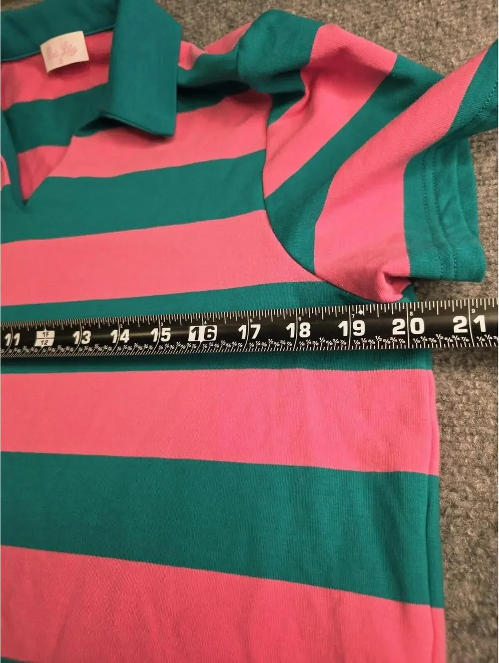 Pink Lily Teal Pink Striped Collared T-Shirt Dress Shift Preppy Knit Mini M - Picture 5 of 8